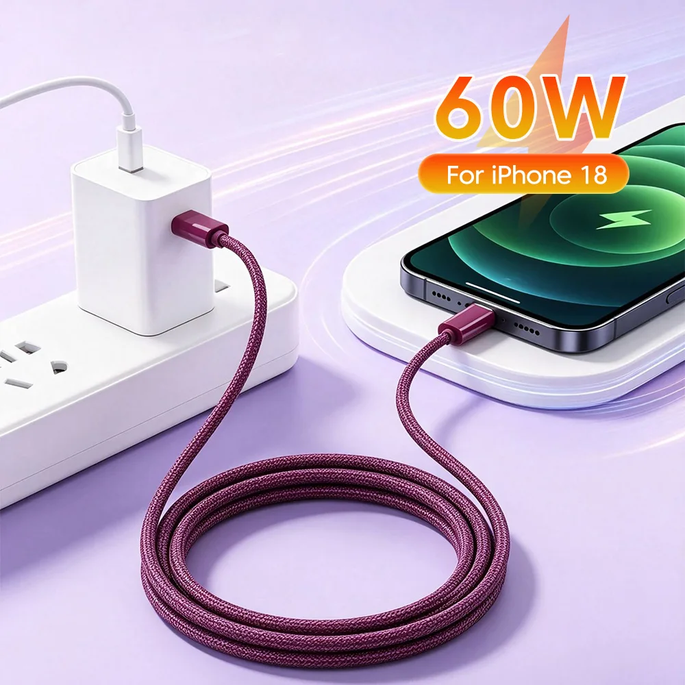 60W Type C to Type C Fast Charging Data Cable USB C Charging Cable for iPhones 15-18 and Samsung Phones Charging