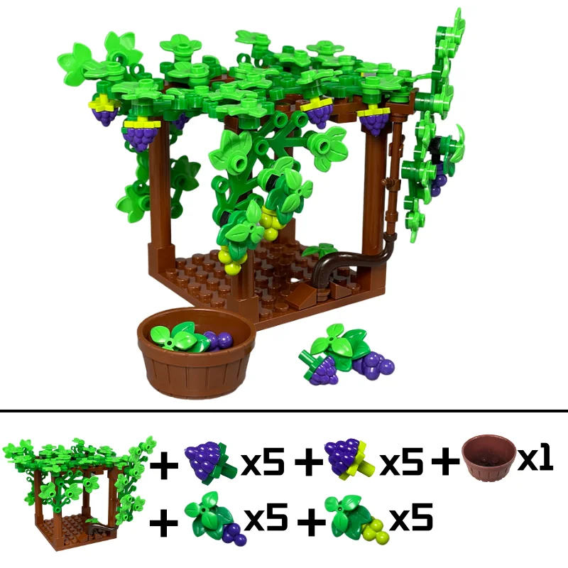 MOC الطوب الكرم مربع العنب تعريشة الكرمة مزرعة النبات حديقة المشهد مدينة نموذج التعليمية اللبنات لعبة للأطفال