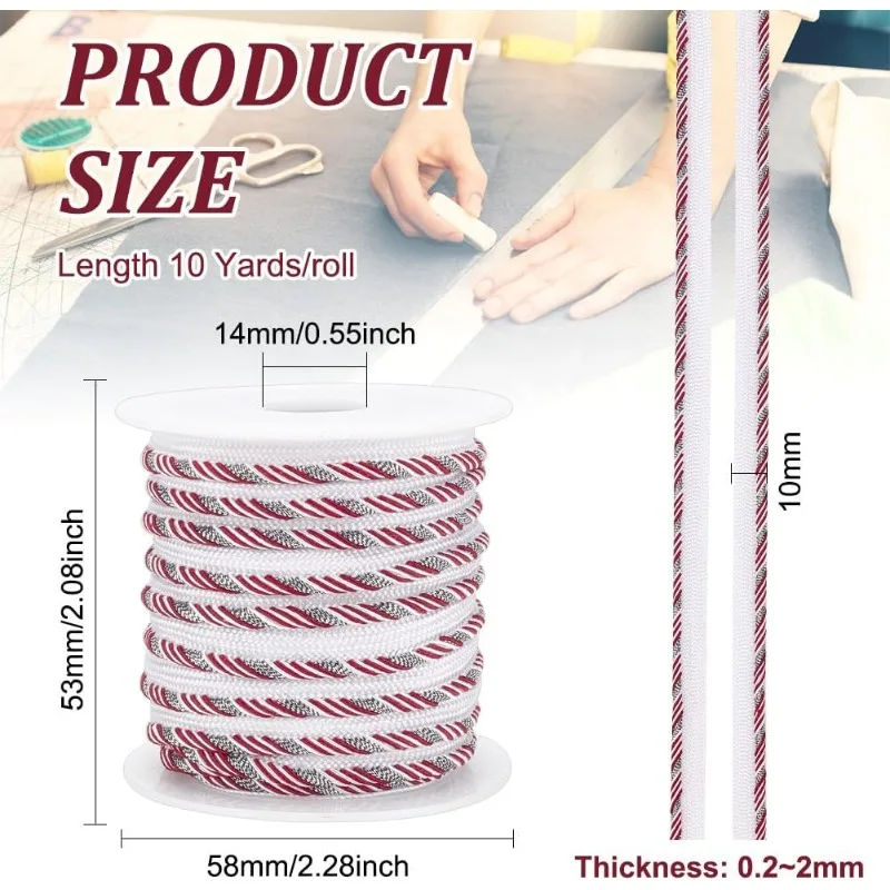 1 Roll 10 Yards Twisted Lip Cord Trim 3/8 inch Dark Red and White Polyester Edge Piping Trim for Garment Clothing Pillows Lamps