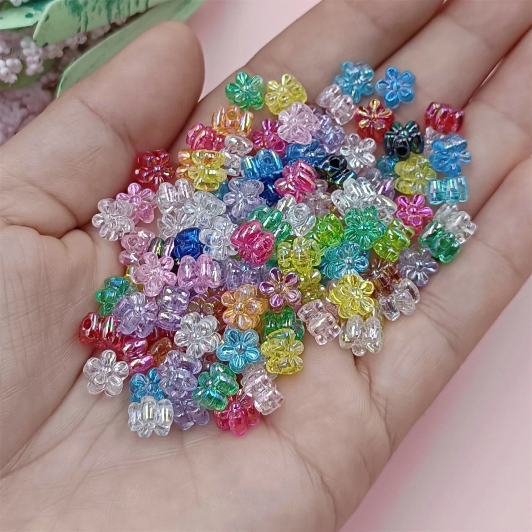 

7mm For Jewelry Making Acrylic 80pcs/Lot Loose AB Plating Spacer Beads Plum Blossom Beads Mixed Bracelet Necklace DIY