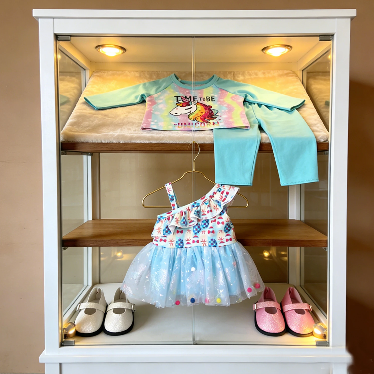 

Unicorn Doll Pajamas + Blue Lace Skirt + 2 Pairs Cute 7cm Doll Shoes. Fits 18-inch American dolls & 43cm Baby Newborn,OG Dolls