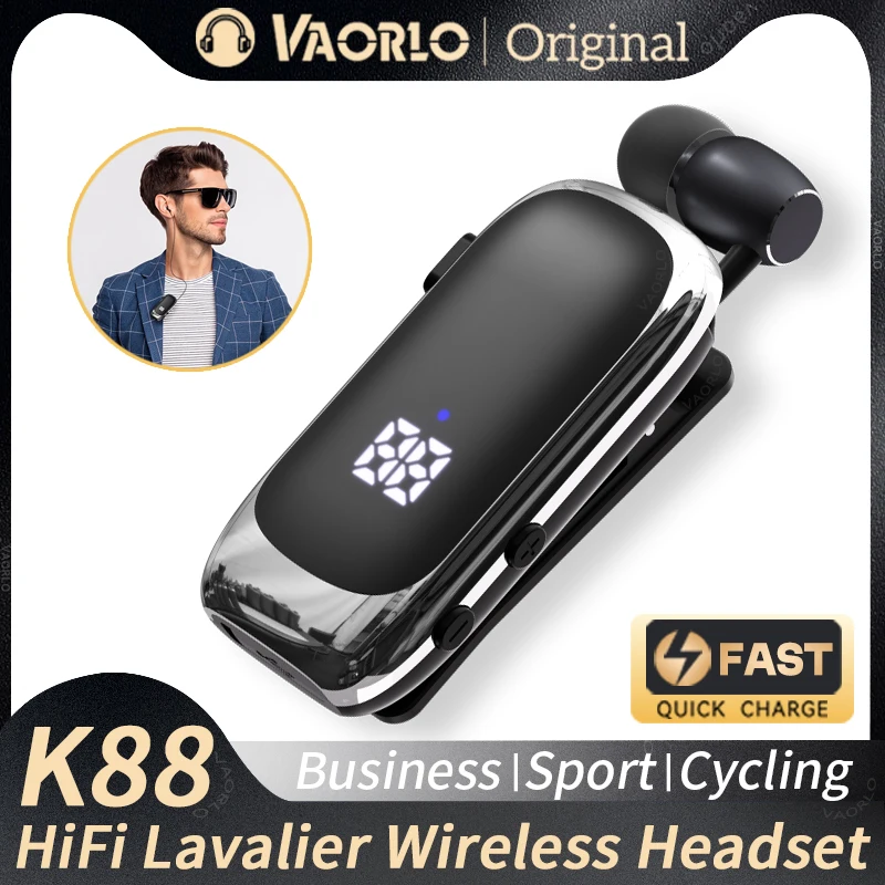 K88 Lavalier Business Wireless Headset Bluetooth 5.4 Calling/Music 20 Hour Vibration Reminder With Mic Noice Cancelling Earphone