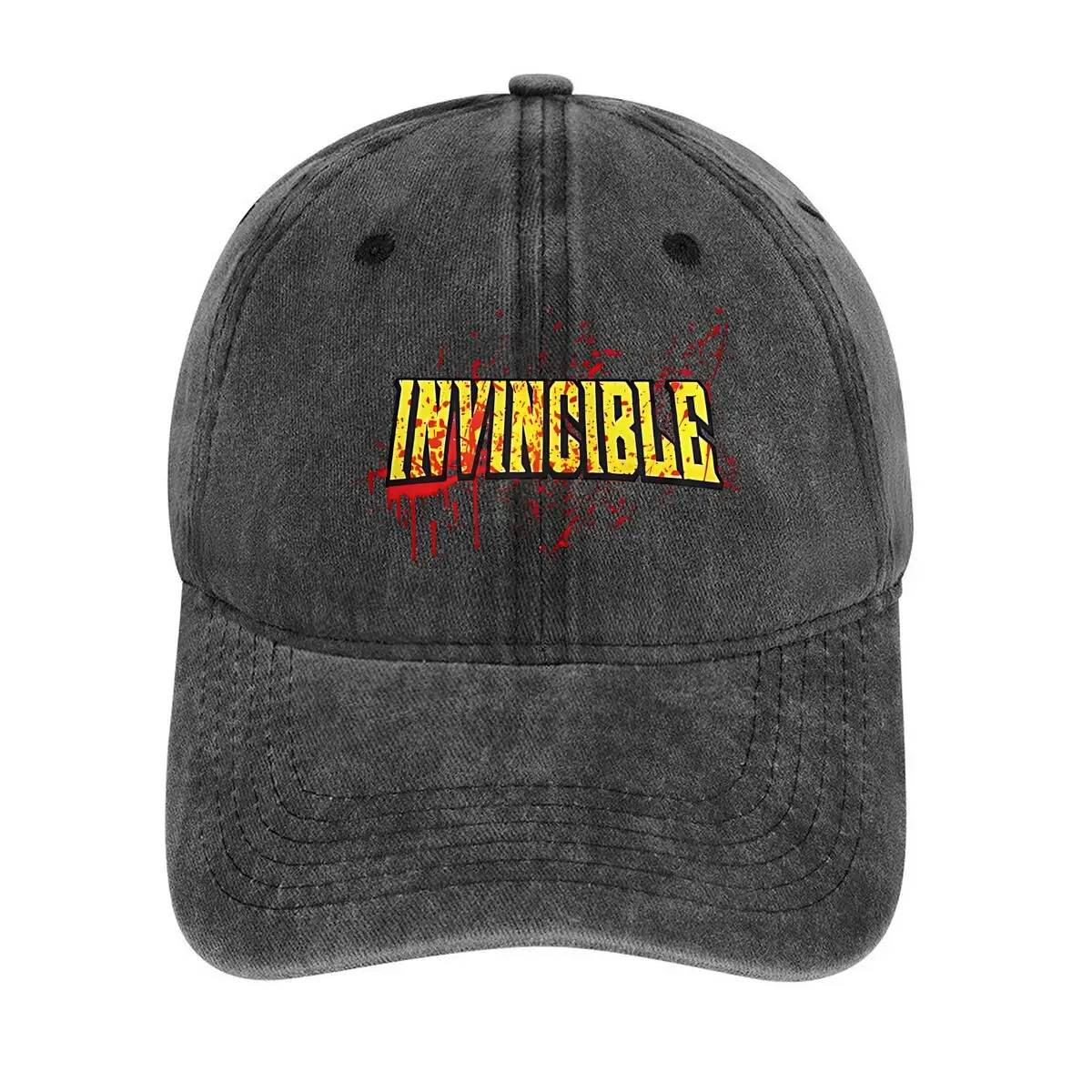 

INVINCIBLE in a bold - and - themed design Washed Baseball Cap