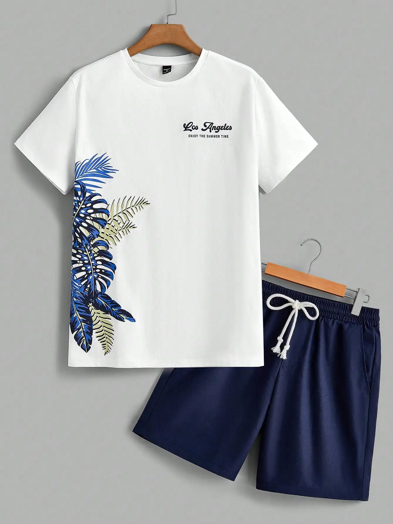 Ensemble short et short à manches courtes pour homme, AMP Tree, motif de plantes tropicales, confortable, vêtements de rue, vacances en plein air, tendance de la mode, été