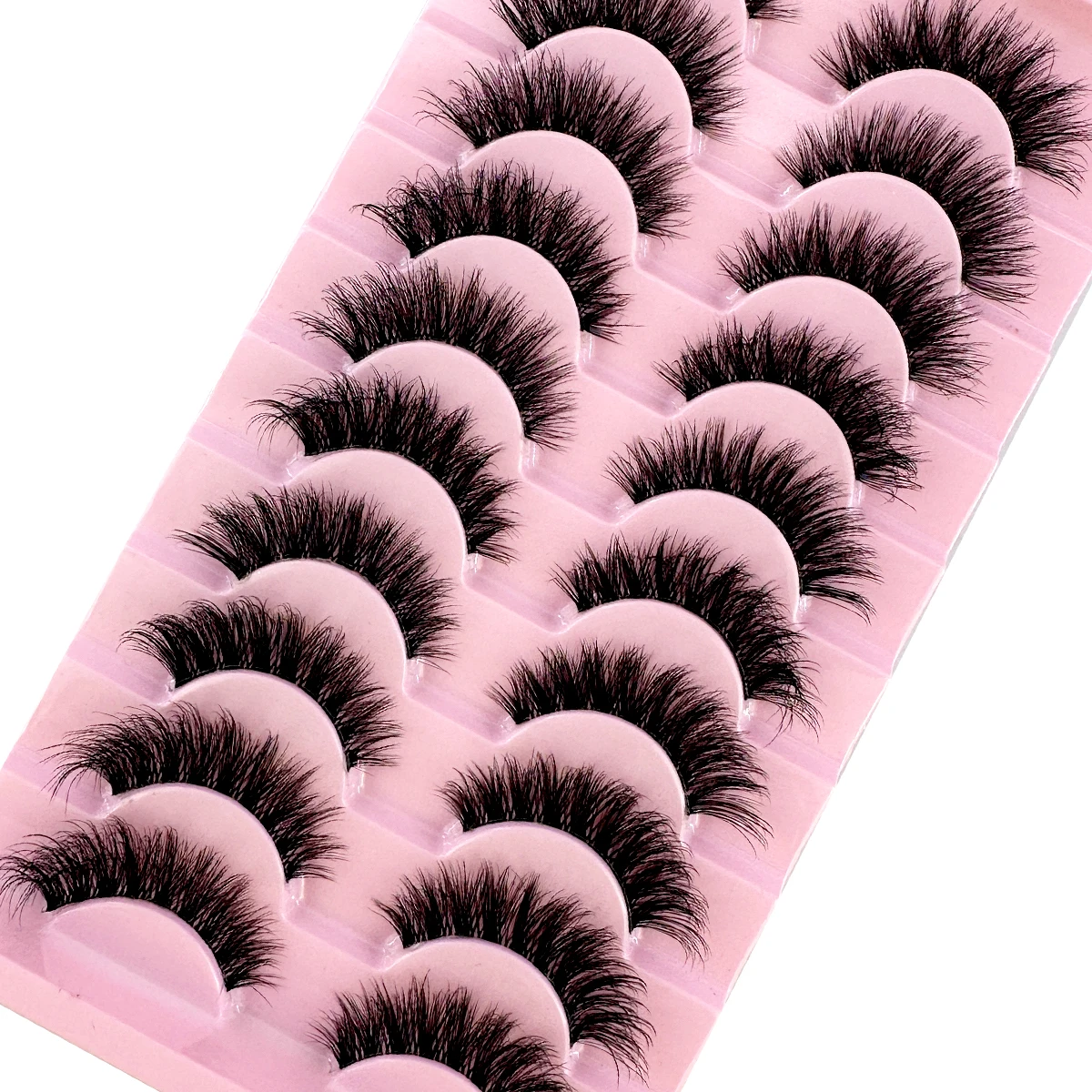 Fluffy False Eyelashes 10Pairs Natural Cat Eye Lashes Transparent stem Faux mink Lashes Thick Soft Curly Lashes