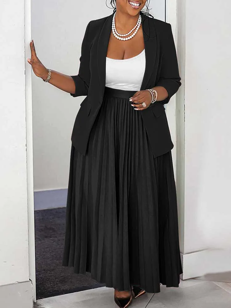 Set da 2 pezzi Completo da donna Abito taglie forti in tinta unita con blazer Set Abiti autunnali a maniche lunghe Set gonna e blazer da donna