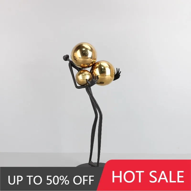 Modern Figurines Metal Ball Bearer Figurine Aesthetic Creative Art Sculptures Luxury Living Room Ornaments Home Decorations