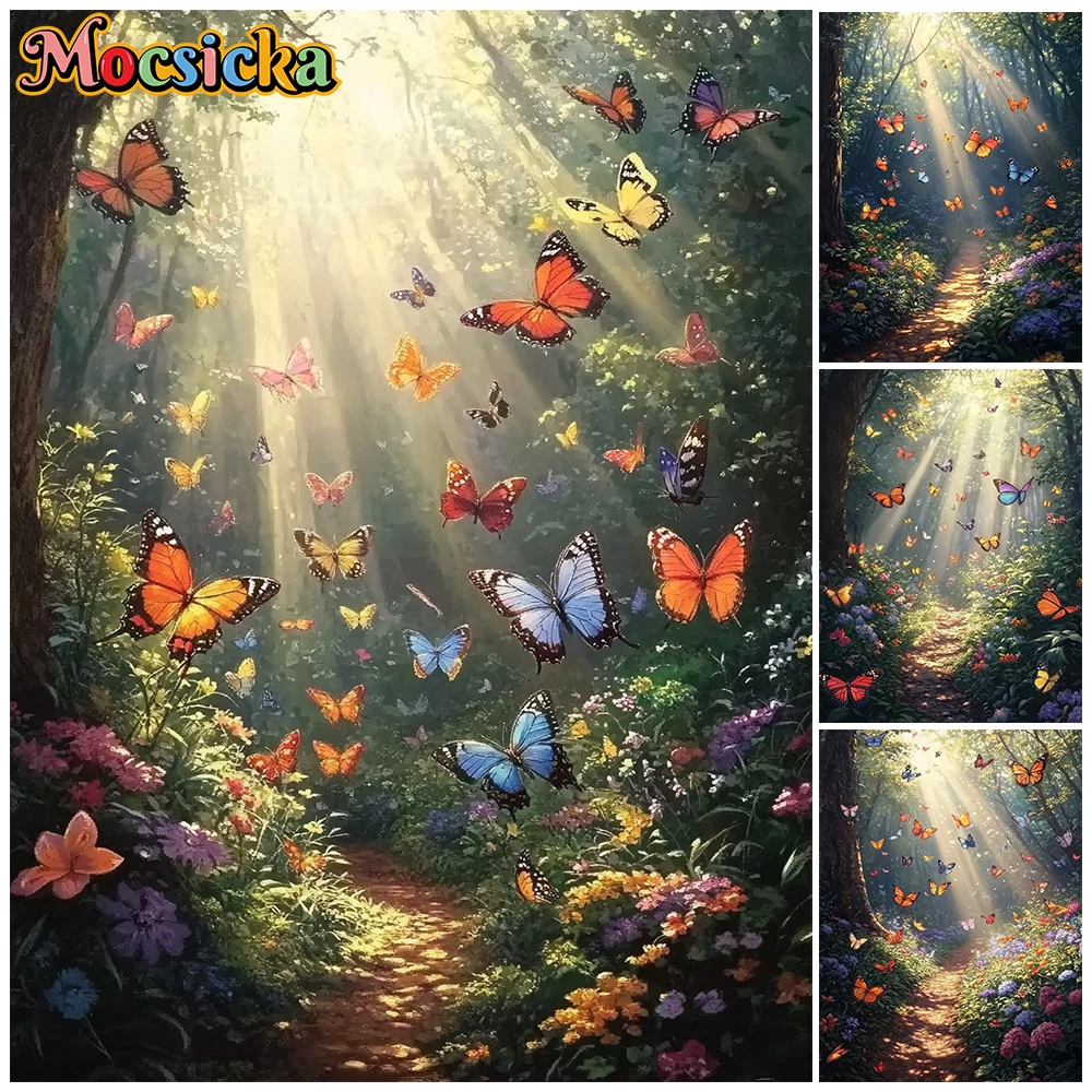 Mocsicka Butterfly Forest Photography Backdrop Wedding Enchanted Sunlit Garden Path Colorful Flowers Background Family Tapestry