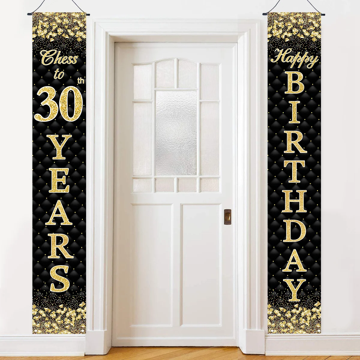 Black Gold  30th 40th 50th Birthday Door Hanging Banner Happy 30 40 50 years old Birthday Party Decoration Adult Party Supplies