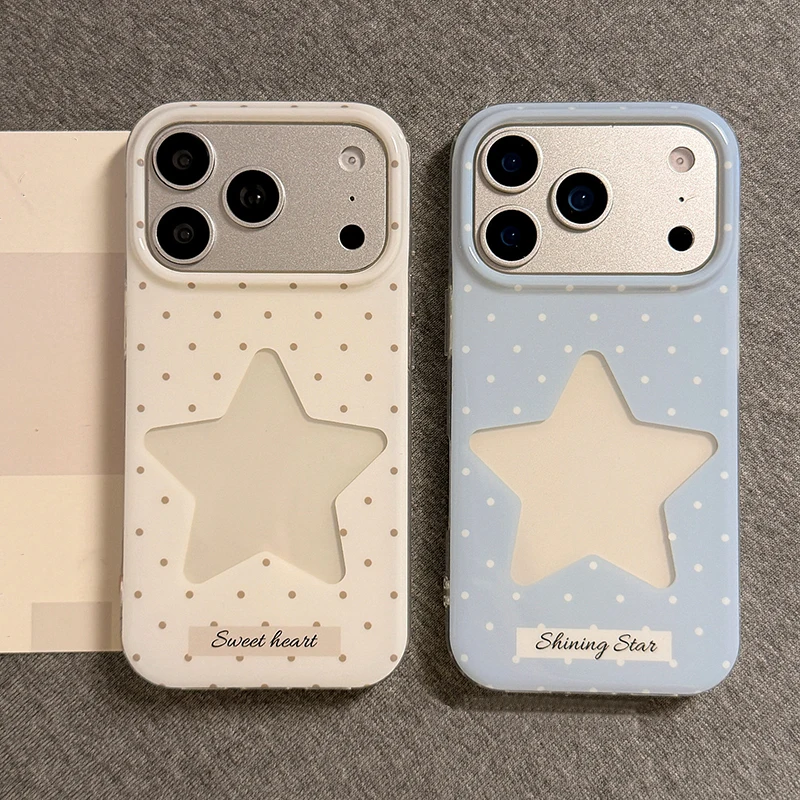

Ins Fashion Minimalist Fresh Hollow-out Star Phone Case For iPhone 17 Pro Max 16 15 14 13 Cute Polka Dot IMD TPU Back Cover