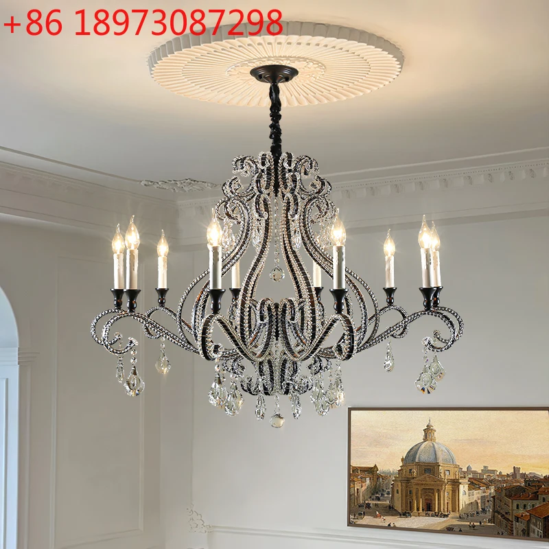 

French crystal chandelier American living room light luxury candle simple retro clubhouse dining room bedroom light