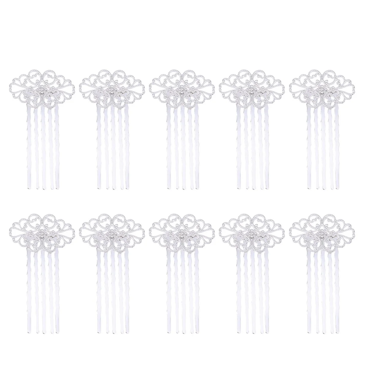 

10 Pcs Five-tooth Hair Comb Women Headdress Girl Accessories Flower Inserted Elastic Silver Jewellery