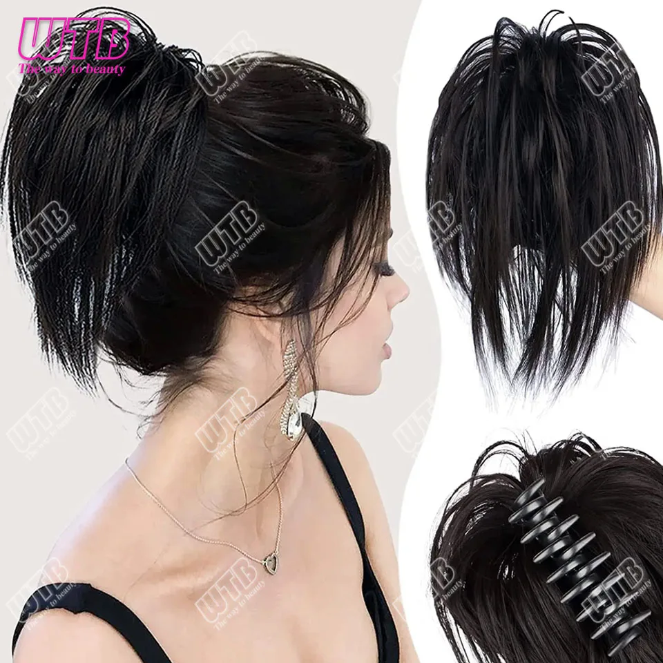 

Synthetic Short Messy Bun Hair Piece Claw Clip in Hair Buns for Women Straight High Ponytail Extensions Synthetic Updo Hair Bun