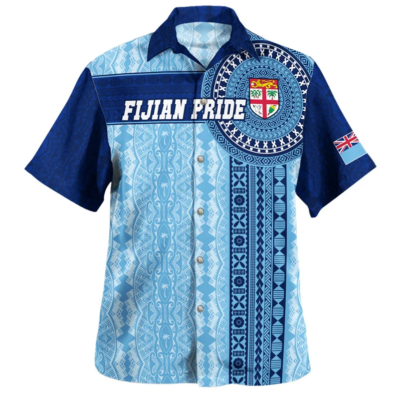 

Summer Harajuku New 3D Polynesian Fiji Flag Emblem Printig Shirts Men Fiji Coat Of Arm Graphic Short Shirts Fashion Top Clothing