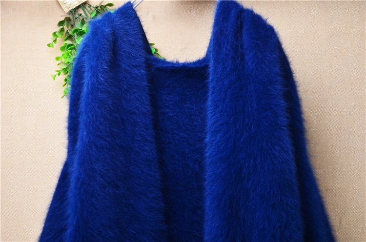 Ladies Women Fall Winter Clothing Hairy Mink Cashmere Knitted Hooded Long Lantern Sleeves Loose Long Sweater Cardigans Coat Pull