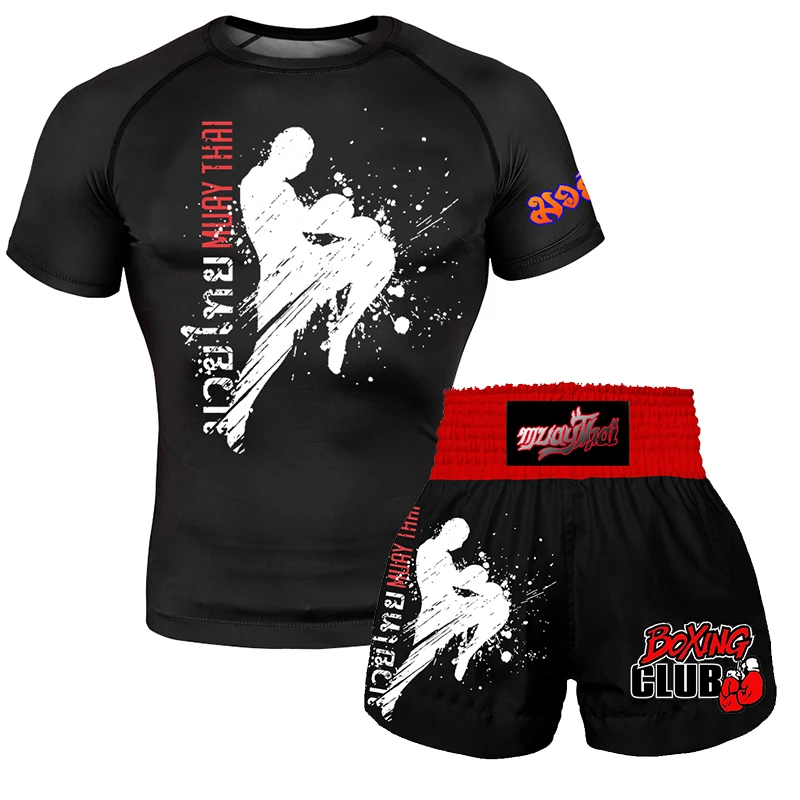 Children's fitness training Sanda Men's boxing shorts MMA BJJ Muay Thai shorts Short sleeve fighting shorts Sports T-shirt