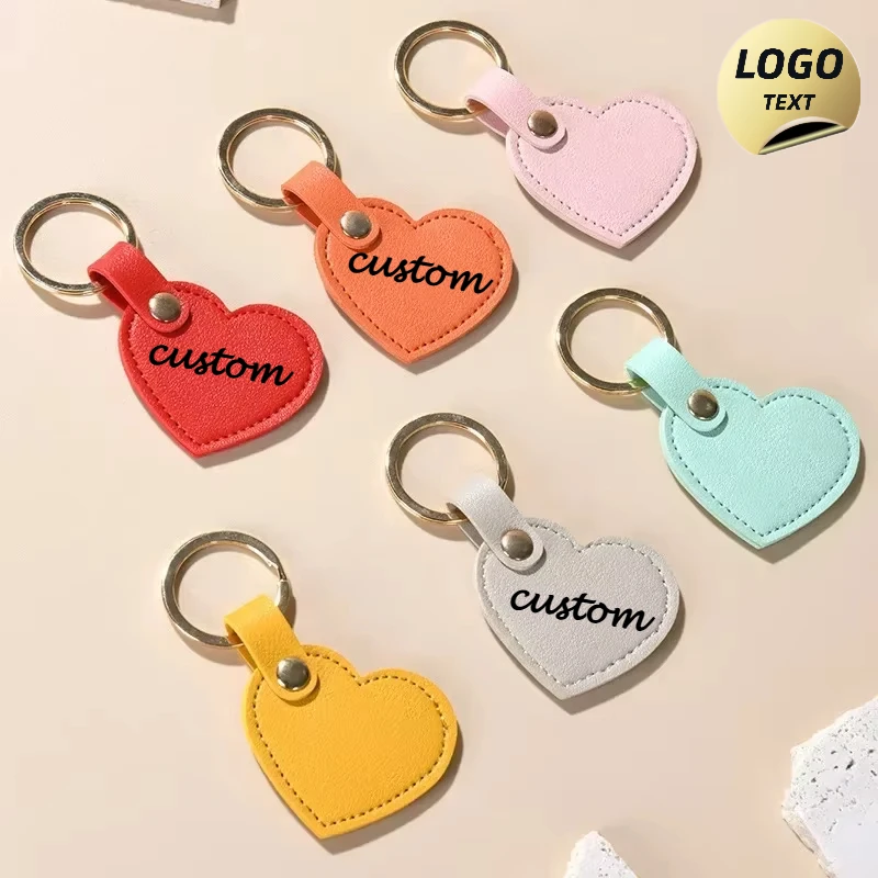 

Laser Customized Logo Cute Heart Keychain Leather Engrave Pendant Personalized Keyring Car Bag Key Chain Holder Lovers‘ Day Gift