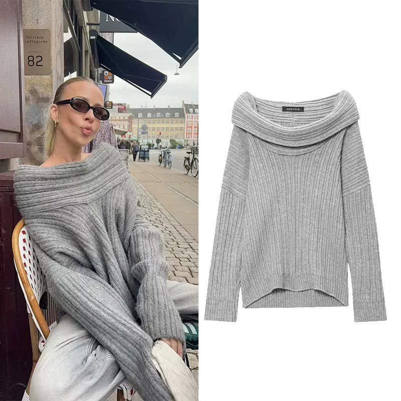 

HipSeam женский ленивый вязаный свитер трикотаж женский свитер с длинными рукавами и открытыми плечами стиль минималистичный Festa женские пуловеры