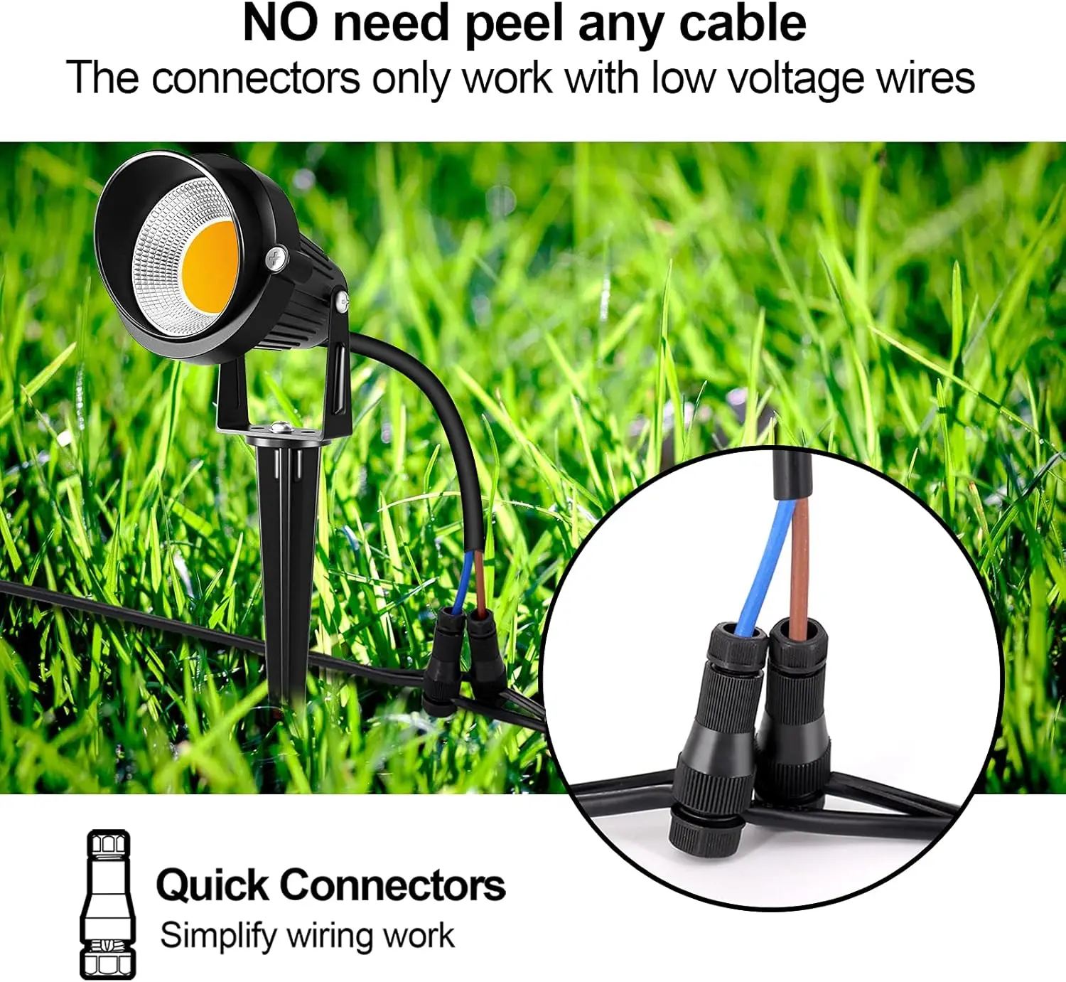 مصابيح LED للمناظر الطبيعية بقدرة 10 وات مع موصلات، وأضواء خارجية 12 فولت لمسار حديقة الفناء، وإضاءة بيضاء دافئة (14 عبوة)