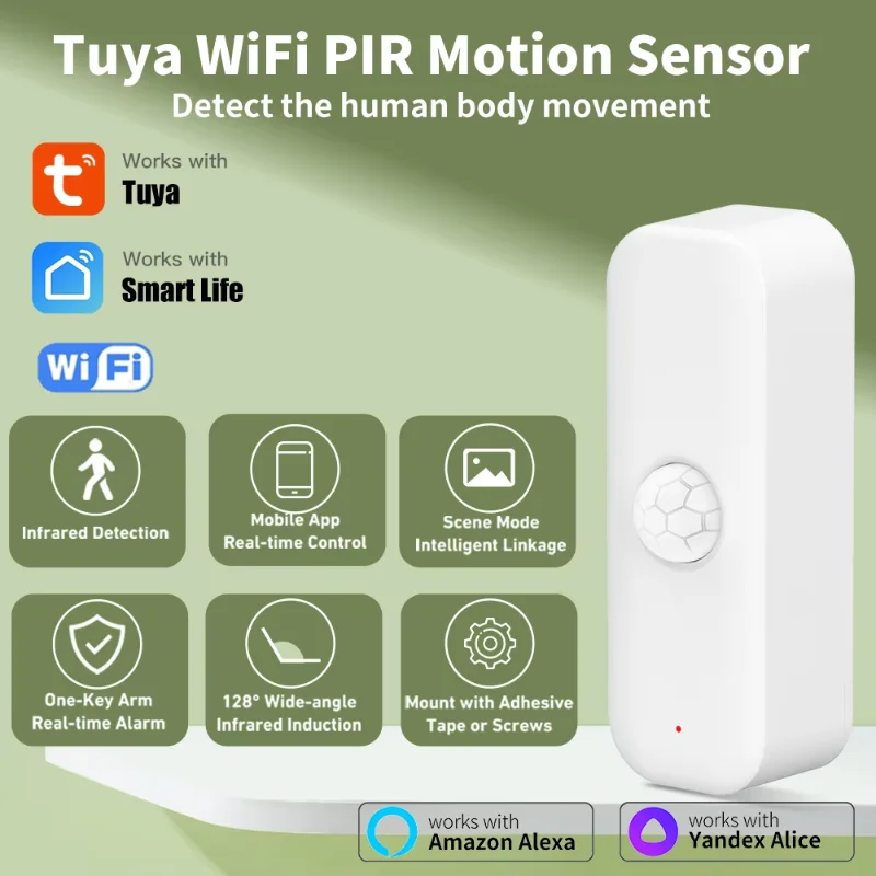 Tuya WiFI Smart Motion Sensor PIR Human Body Home Burglar Sensor APP Remote Control Smart Life For Smart Home Work With Alexa