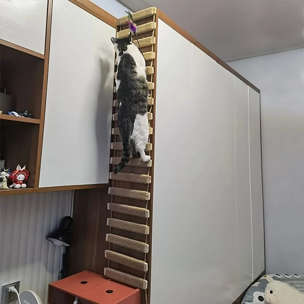 Cat Rope Ladder Climbing Frame, Outdoor Step Scratcher, Post Wall Climbing Bridge, Sisal Rope Ladder for Pets Furniture