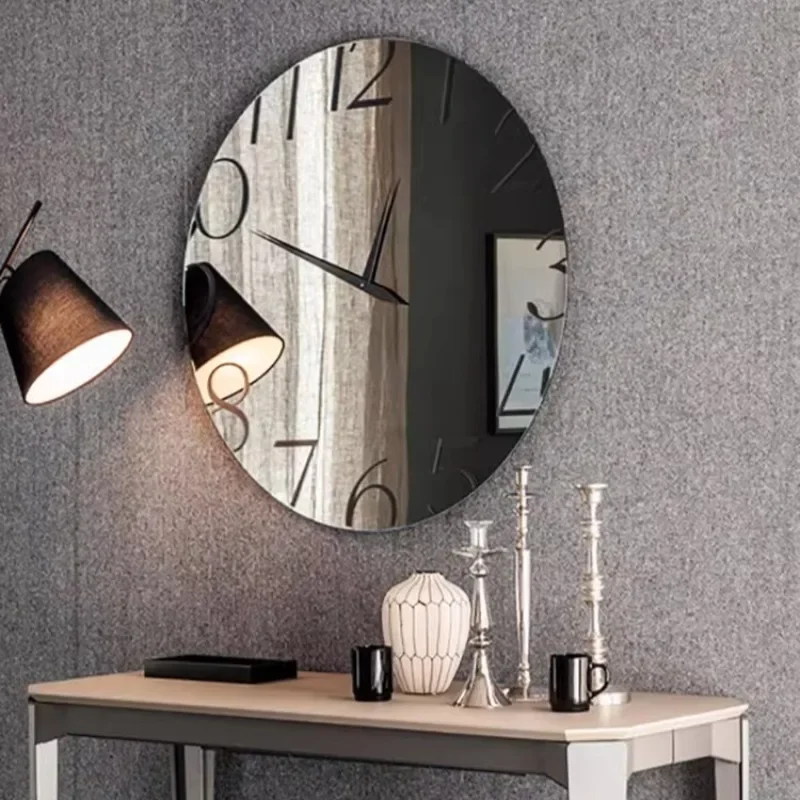 Glass Nordic Circular Wall Clocks Fashional Silvery Mirror Big-number Living Room Wall Clocks Luxury Modern Simple Home Decor