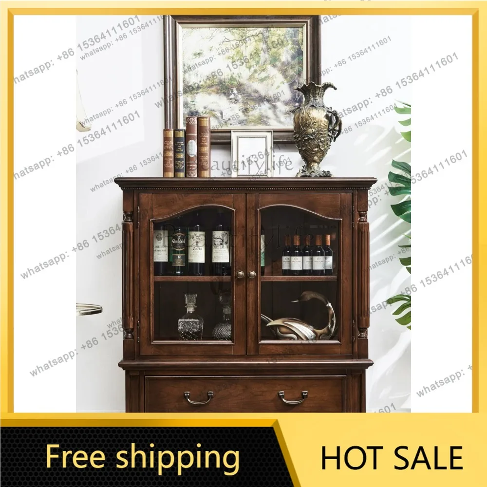 FG American all-solid wood wine cabinet retro and old glass display cabinet