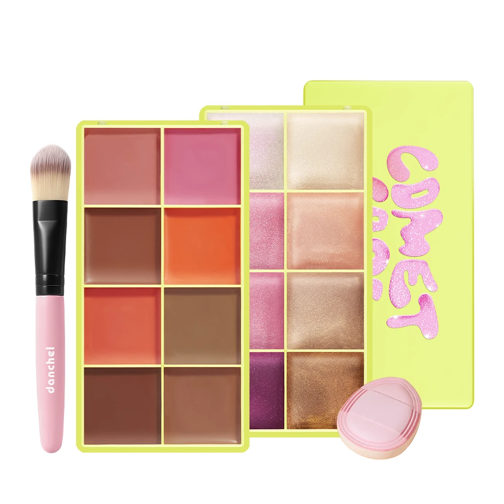 16Color Cream Eyeshadow Palette 4Pcs Set Matte Shimmer Multi-use Eye Face Makeup With Brush Sponge Puff Beauty Cosmetics