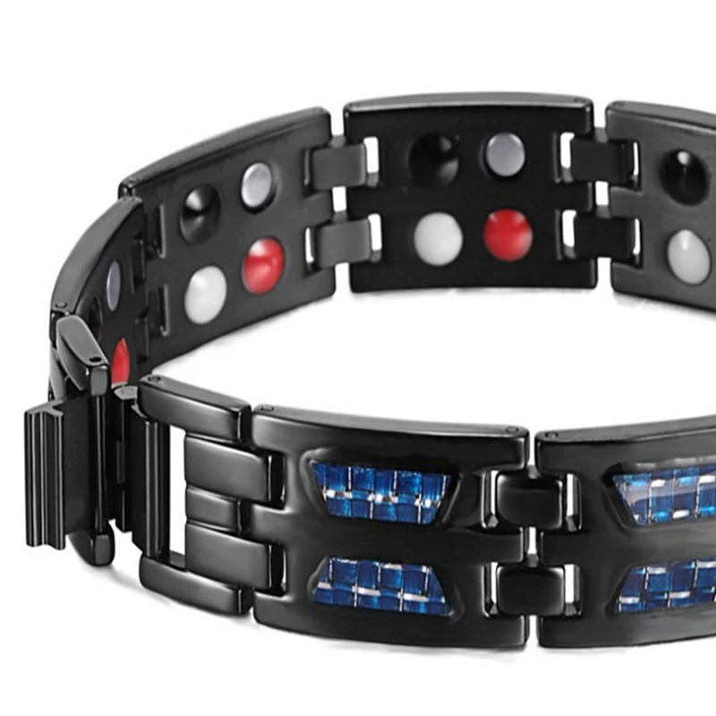 Men Stainless Steel Magnetic Energy Armband Power Bio Bracelet Healing Pain Relief Magnet Health Bracelets Women Bangle Black