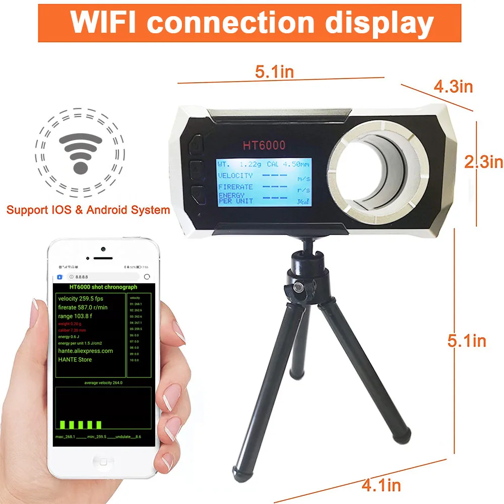 LCD Screen Bullet Firing Speed Chronograph HT6000 Shooting Screen Velometer Air Gun Paintball Gun Speed APP Smart Speed Tester