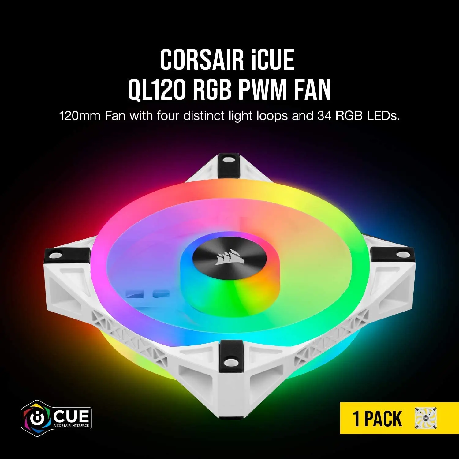 Seria Corsair LL/QL, ICUE LL120RGB QL120 RGB, pojedynczy wentylator RGB LED PWM 120 mm