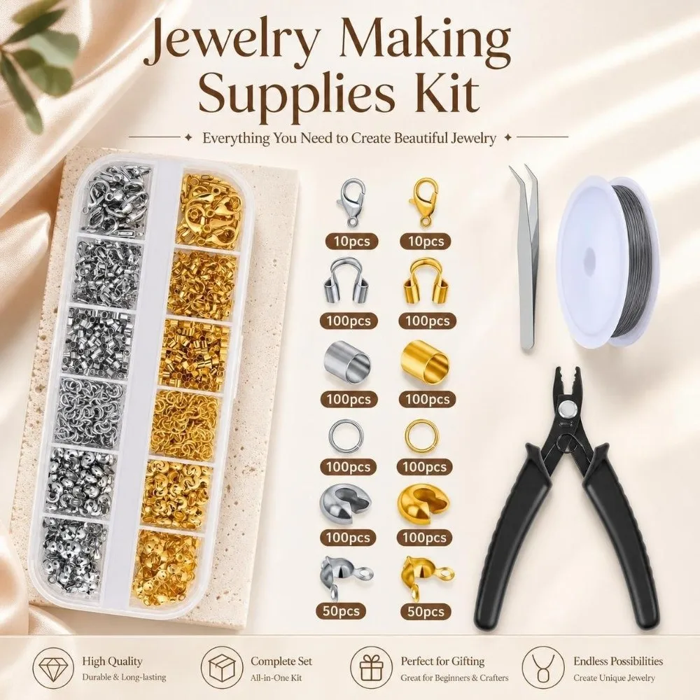 6/12 Grids Jewelry Making Supplies Kit Wire Guard DIY Jewelry Findings Set Extension Chain Crimp Tube Cover