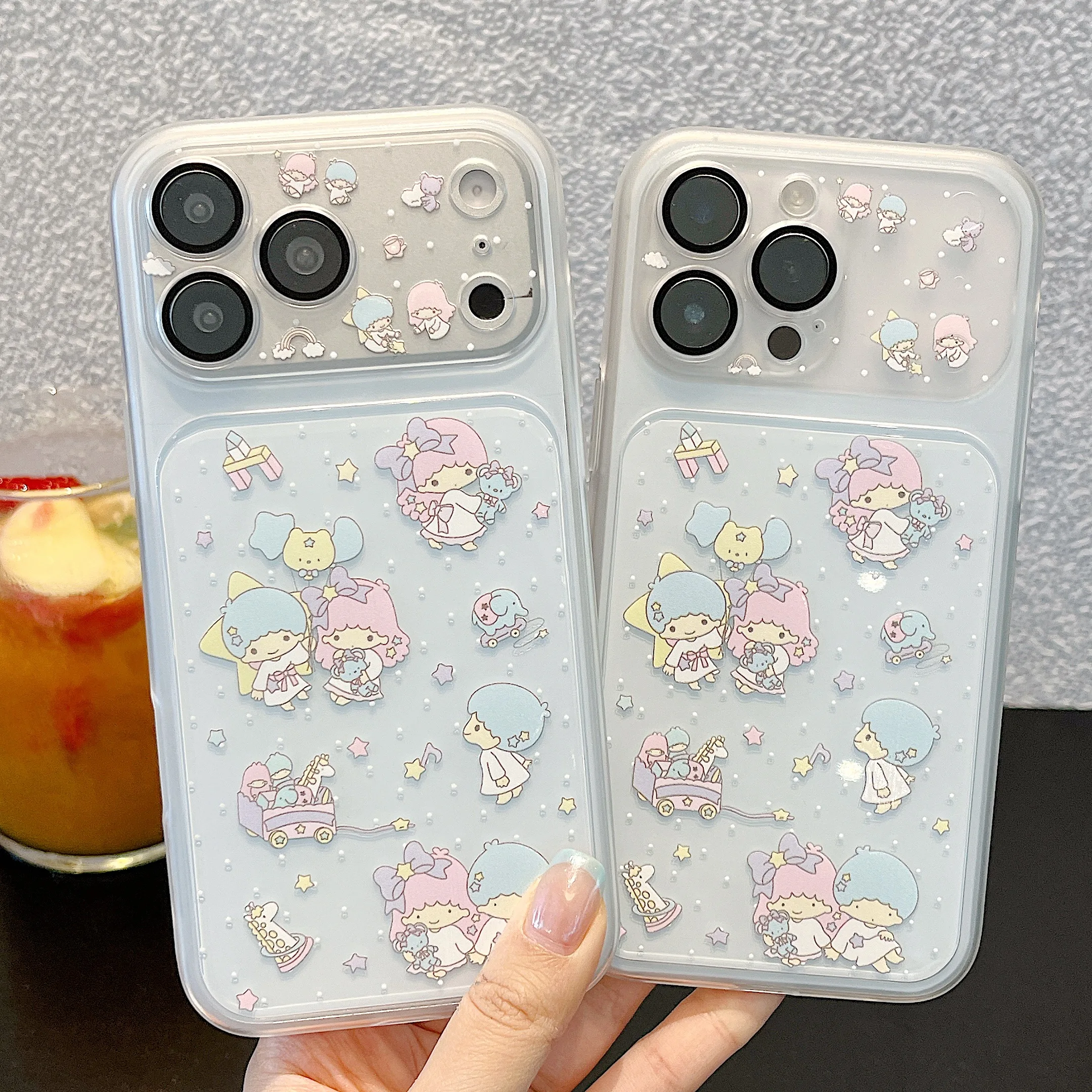 

Cute For L-Little T-Twin S-Stars Phone Case for iPhone 17 Pro Max 16 15 Pro 14 Fundas Cartoon Protection Cases With Chain Cover