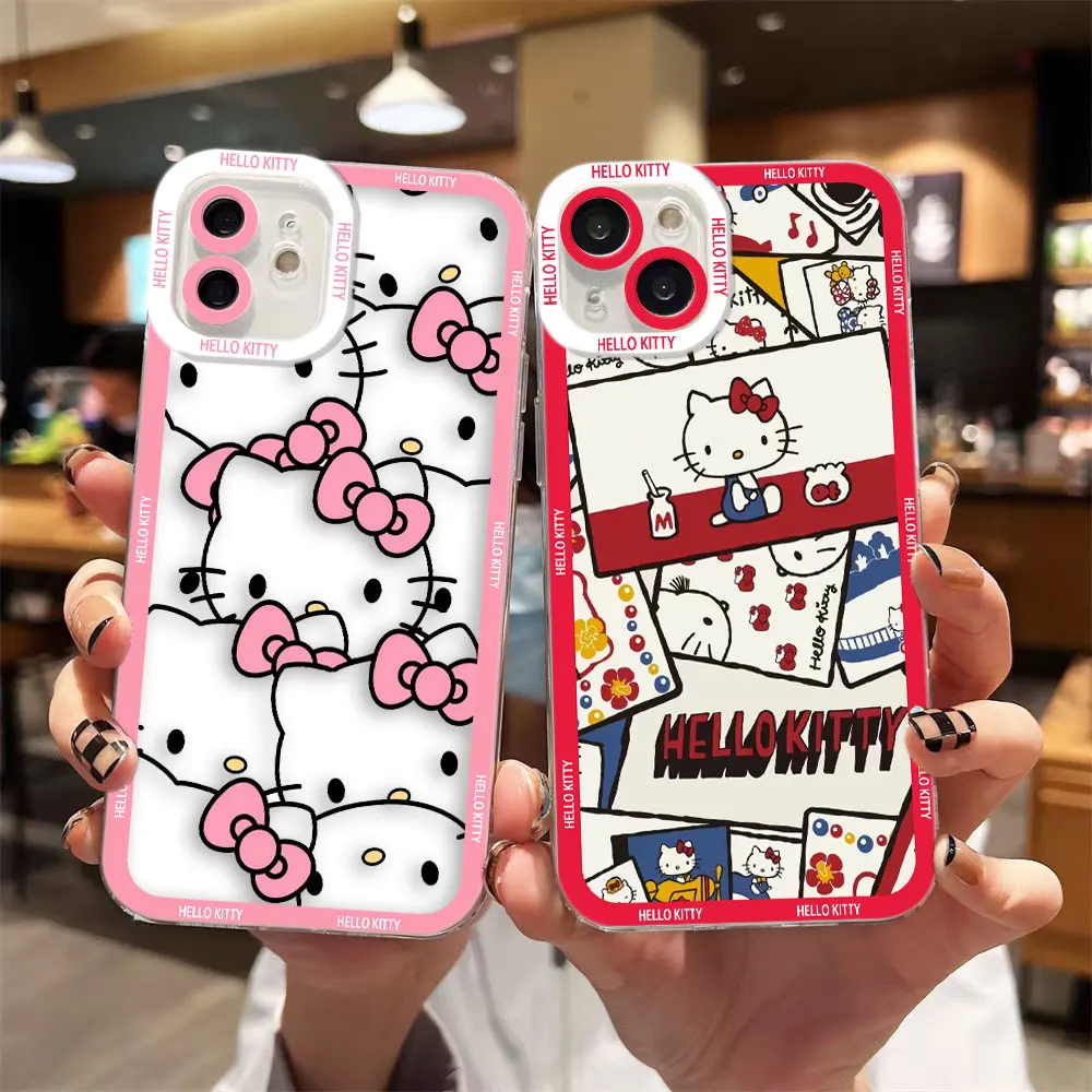 

Cartoon Kawaii Hello Kitty Cover Angel Eyes Clear Case For Xiaomi Redmi Note 13 12 12S 11 11T 11S 10 9 10S 9S 9T 8 Pro Case Capa