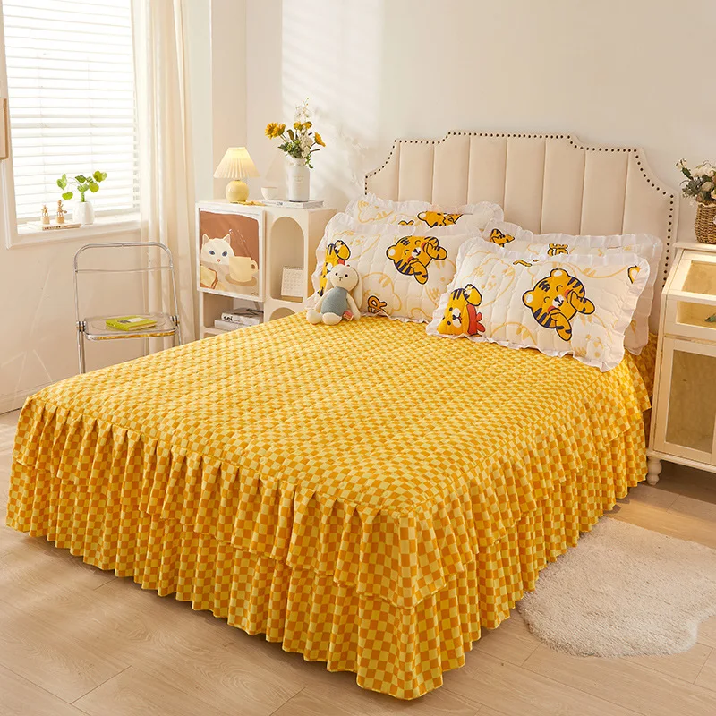 Korean Princess Style Matted Cotton Padded Thickened Bed Skirt Combination Bedspread Double Mattress Protective Cover