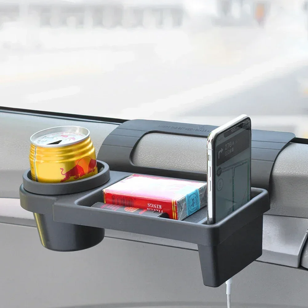 Car Door Side Organizer with Cup Holder & Phone Slot - Durable Plastic Storage for Window Panel Ideal Daily Use Auto Accessories