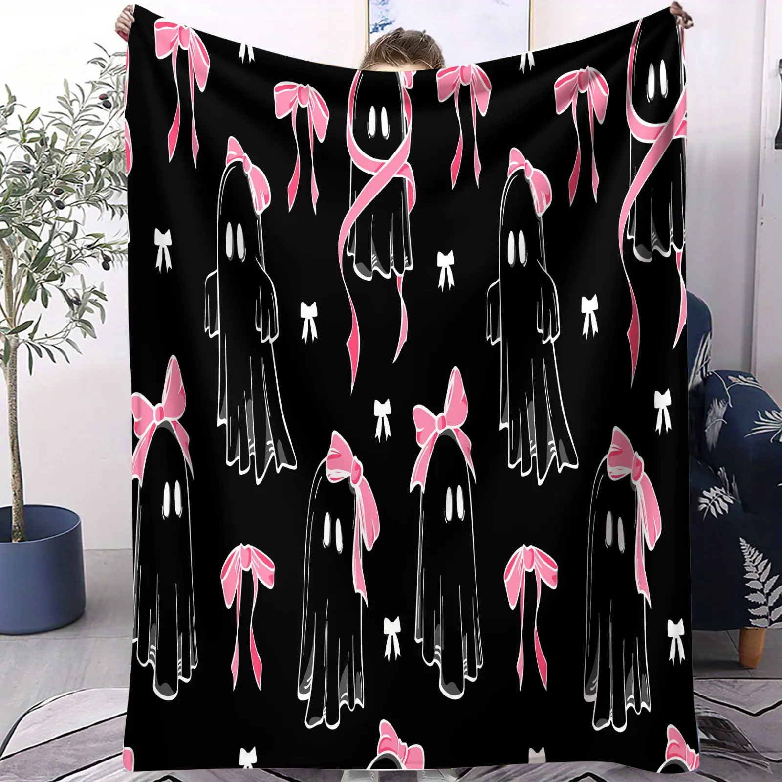 Coperta per aria condizionata con motivo a fiocco Coperta per pisolino dal design colorato carino per divano del soggiorno Coperta accogliente per la decorazione della stanza della ragazza