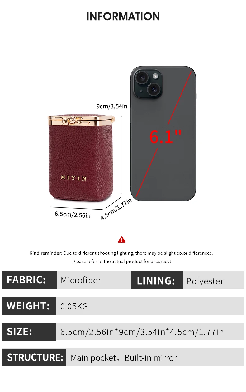 Luxuriöser Mini-Lippenstift-Organizer für Damen, auch geeignet als Schmuck-, Kopfhörer- und Münzbeutel mit eingebautem Spiegel. – Detail 4
