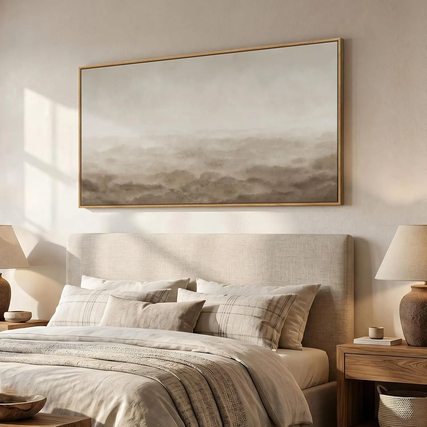 60x30 Inch Neutral Beige Brown Minimalist Rustic Abstract Landscape Canvas Wall Art With Solid Wood Frame Horizontal Decor Paintings For Living Room Bedroom Dining Room Gallery Wall Decor