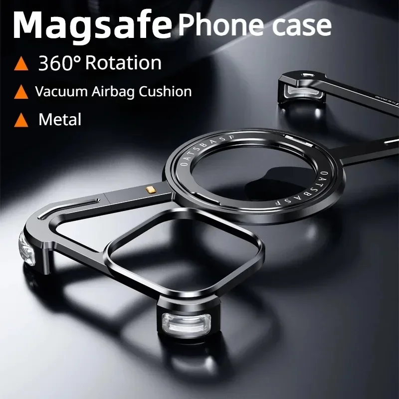 

Z Shape Frameless Phone Case for iPhone16 Pro Max/Plus/15 14 13 12 16 Magsafe Metal Cover Magnetic 360° Rotation Stands