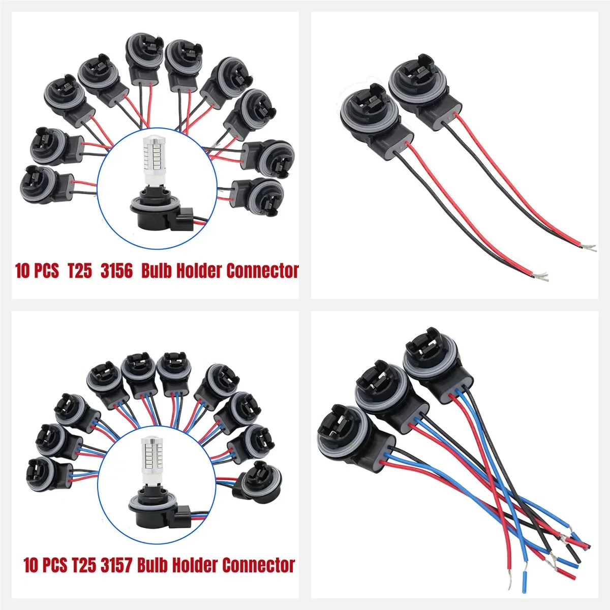 10P/Lot T25 3156 3157 P27W  Car Lamp Light Adapter Extension Connector Plug Bulb Holder Taillight Socket LED Socket Connector