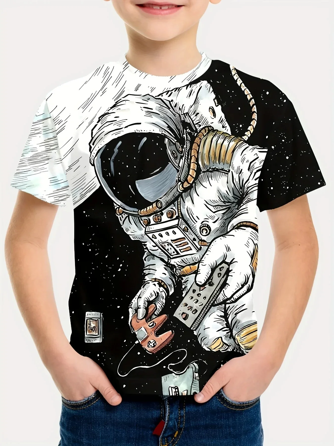 

New Summer Cartoon Astronaut T-Shirt Short Sleeve Fashion Cool Breathable Casual Adult Kids Teen Identical 3d Casual T-Shirt