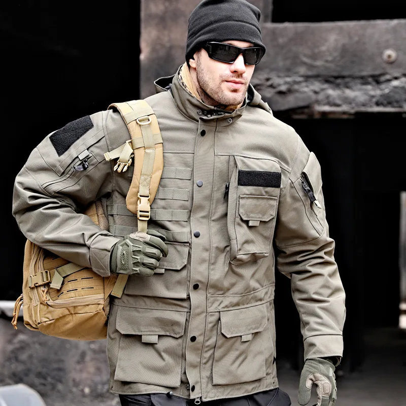 

Men's Tactical Jacket Detachable Hat Fashion Casual Multi-pocket Zipper Windproof Waterproof Wear-resistant Coat Outdoor