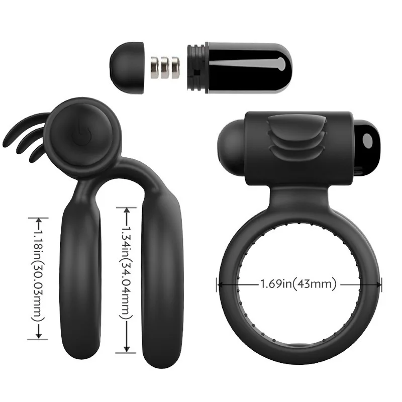 Battery powered 10 frequency vibration penis ring, couple flirting, tongue licking, double ring, locking ring, prostate massager view 3