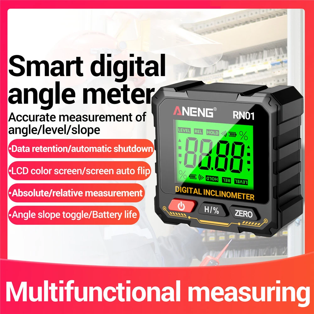 ANENG Digital Inclinometer Multi-Functional Four-Sided Magnetic Level Slope Measuring Instrument with Backlight Display