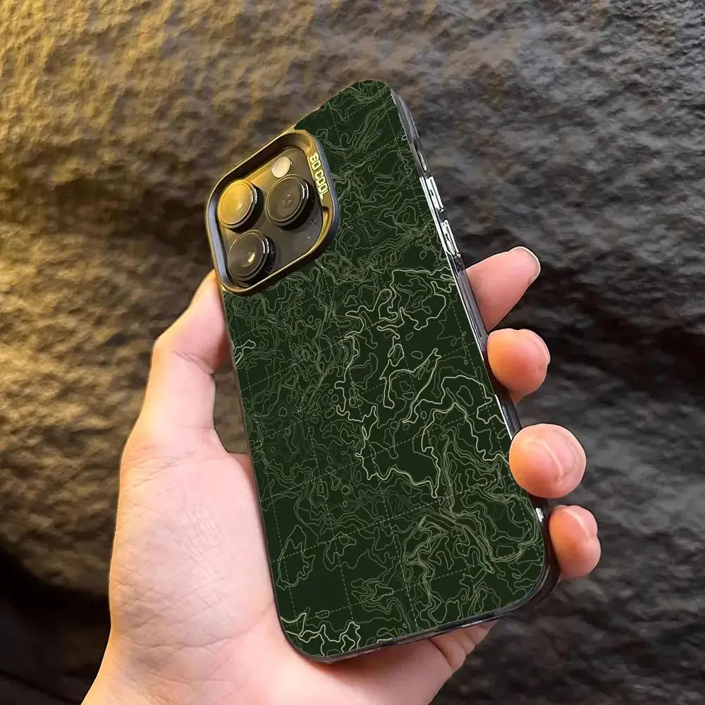 حافظة بتصميم منحني أخضر لهاتف iPhone17 16 15 14 13 12 11 Pro/ Max/Plus غطاء خلفي مقاوم للصدمات ومضاد لبصمات الأصابع