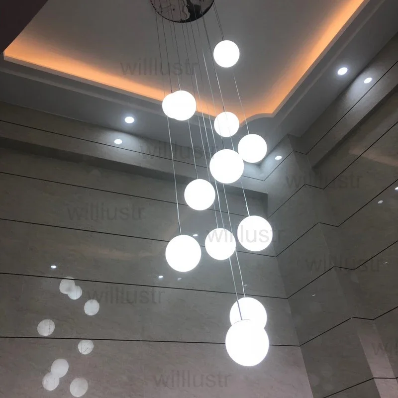 

Round White Glass Ball Pendant Lamp Globe Full Moon Suspension Light Villa Mall Hotel Hall Duplex Hanging Ceiling Chandelier