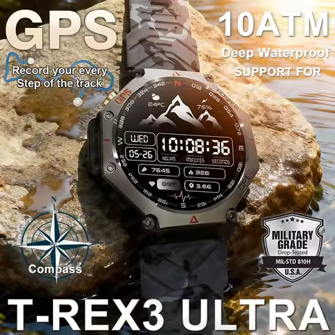 T-rex 3 ultra militar grau gps relógio inteligente 10atm à prova dwaterproof água bússola altímetro barométrico amoled masculino hd chamada esportes smartwatch