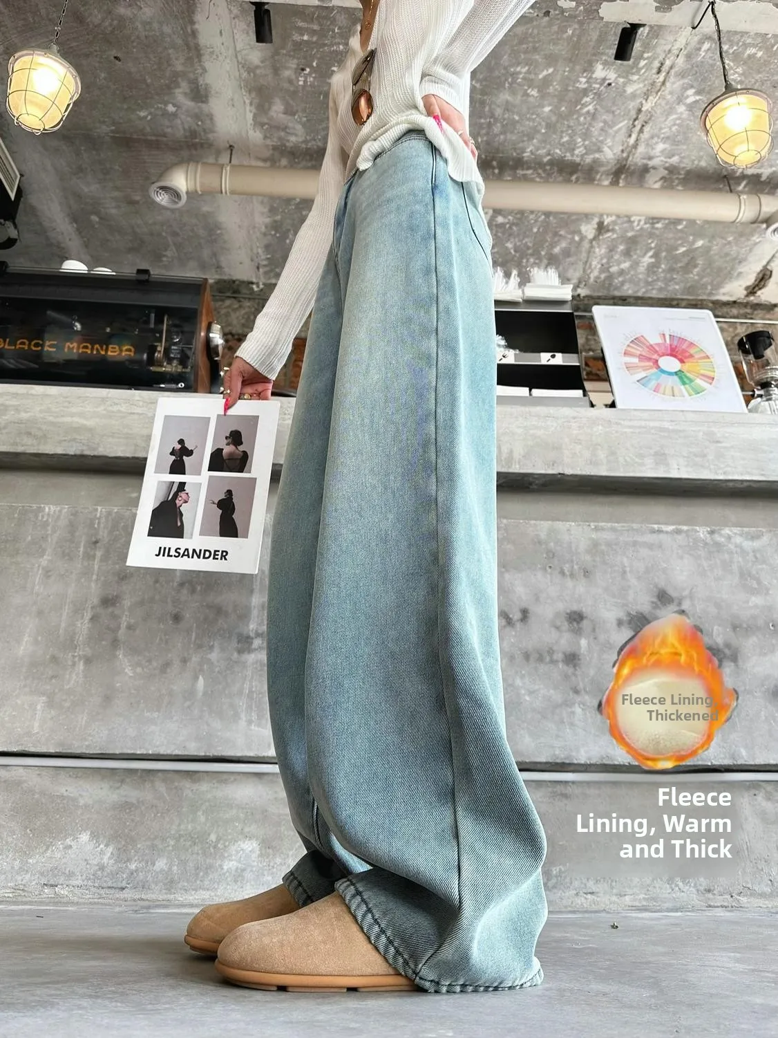 

Винтажные широкие джинсы с высокой талией в стиле ретро, женские брюки Thiened Fce, осенне-зимние синие джинсовые брюки, брюки длиной до пола