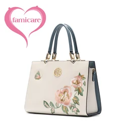 2023 New Chinese Style Mom Bag Women Middle-aged Atmosphere China-Chic Embroidery Handbag Split Leather Shoulder Bag Messenger